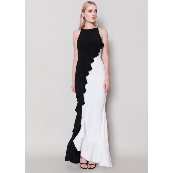 Talbot Runhof Two Tone Ruffle Column Maxi Gown Black White Size 6 NWT - Picture 14 of 14